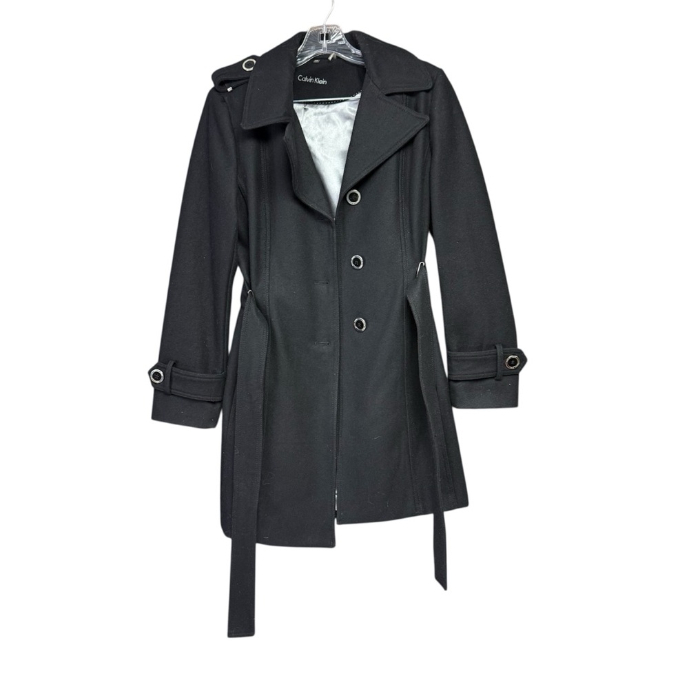 Calvin Klein Women's Classic Black Trench Coat size XS wool blend